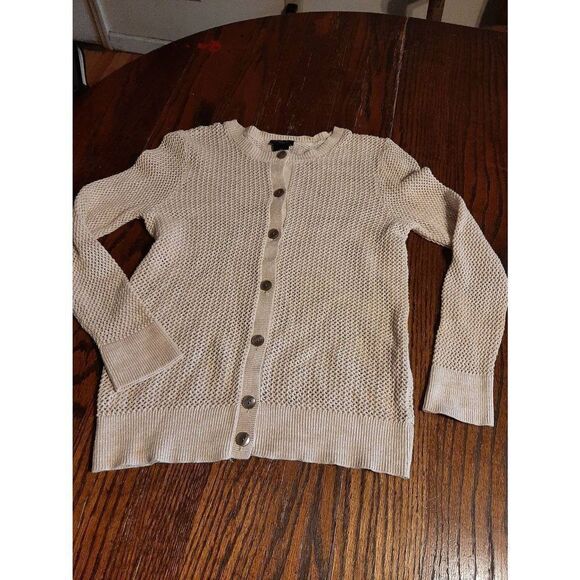 XS Ann Taylor Factory Cream Button Up Sweater Cardigan Open Knit - Picture 1 of 4
